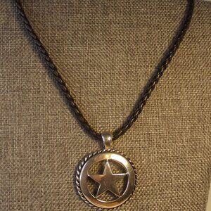 Silver Tone Star Pendant Texas Star - Southwestern Necklace Braided Leather